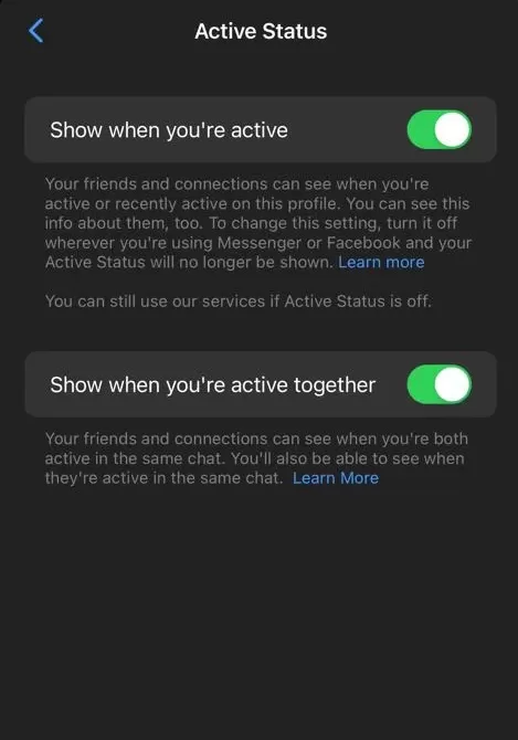 Hide active status on messenger step 3