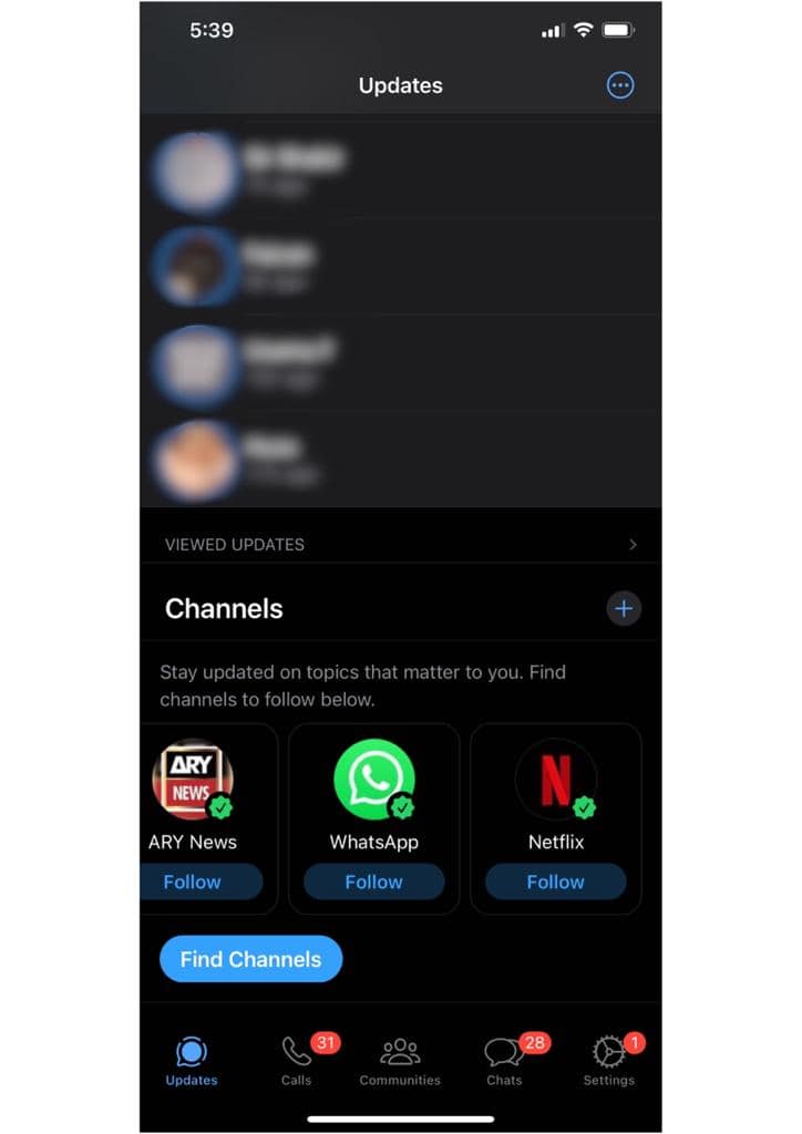 Whatsapp channels in update section