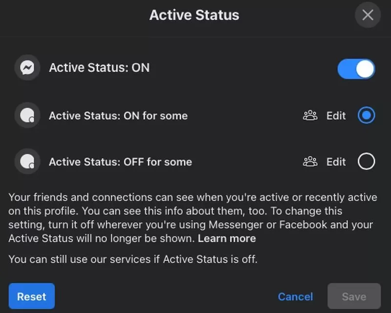 Hide Active status on Facebook website