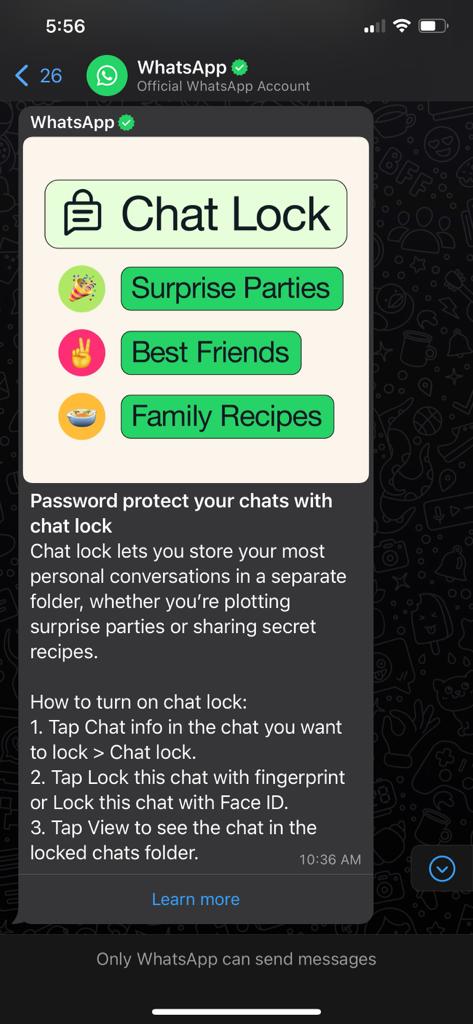 whatsapp new features, Password protect
