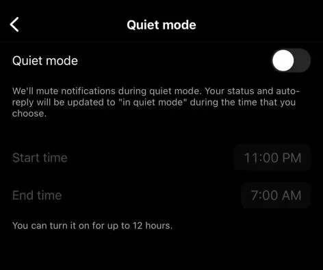 enter quiet mode in instagram