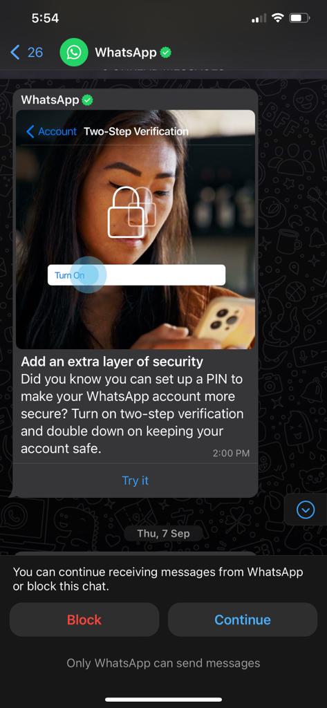 two step verification whatsApp new feature.
