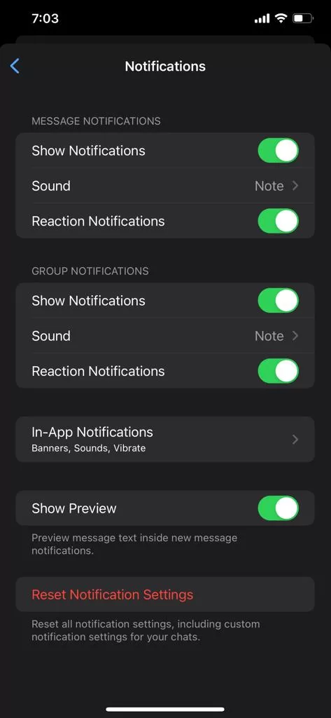 notification settings