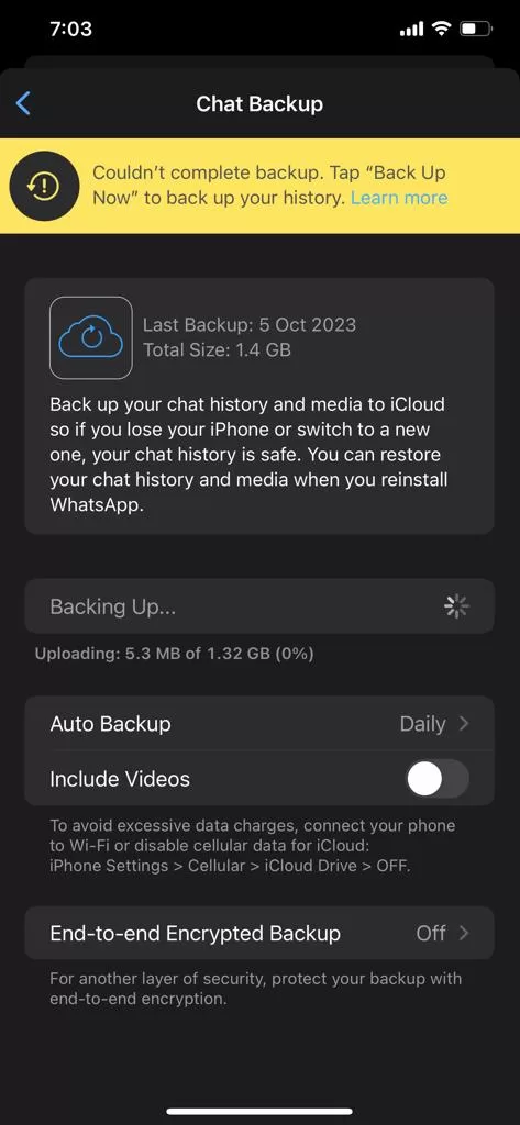 backup settings