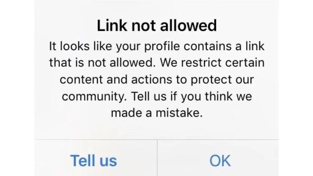 Instagram link in bio not working error