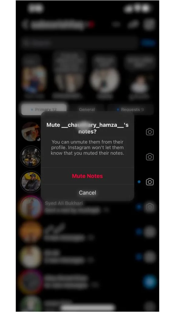 How to mute notes on instagarm