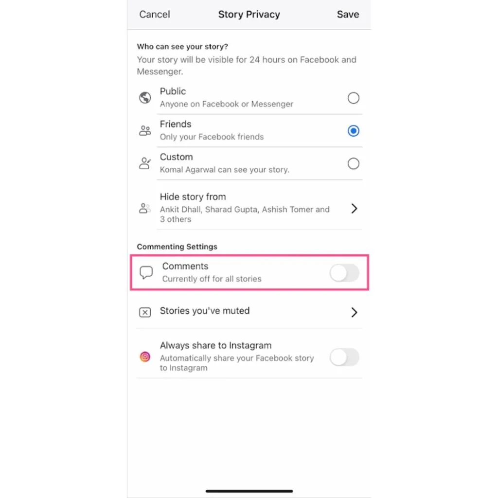 turn off story comments