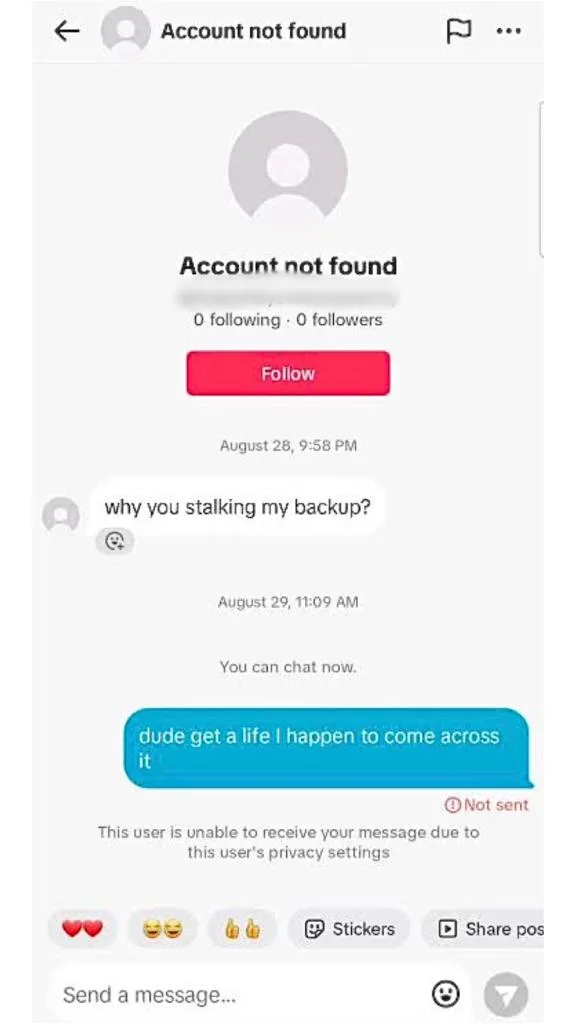 account not found meaning tiktok