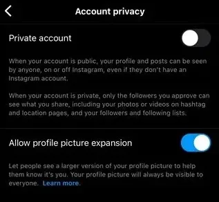 how can i prevent people from expanding my Instagram profile pic