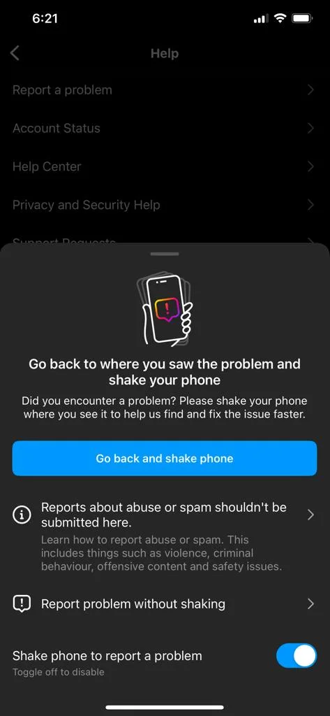 how do i report a problem on instagarm