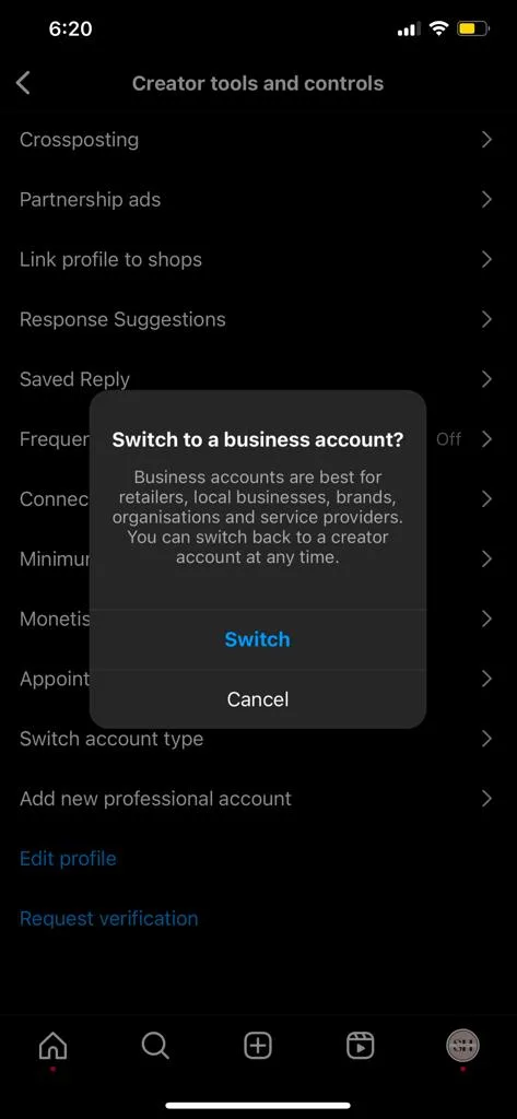 how can i switch to business account