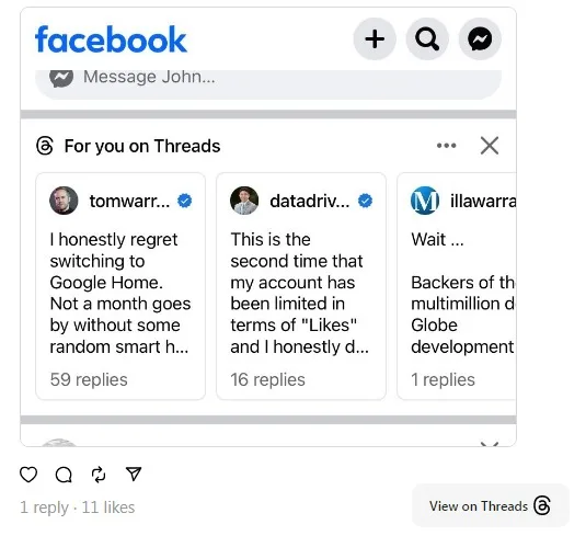 Why are threads posts visible on Facebook and Instagram