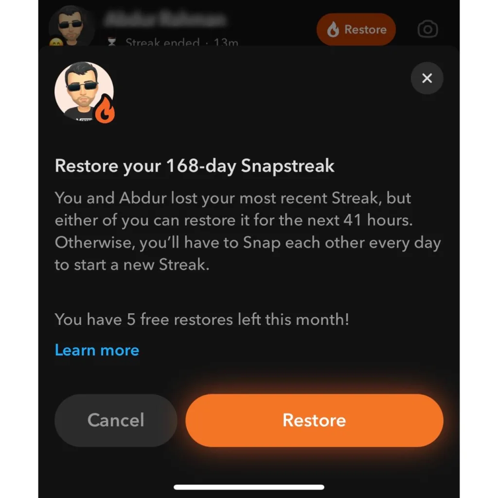 how can i restore snap streak immediately