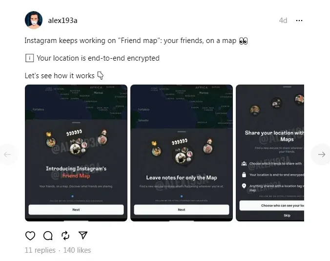 Alessandro Paluzzi, threads post about Instagram new feature