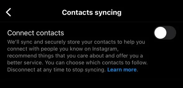 How to turn of contact syncing on Instagram