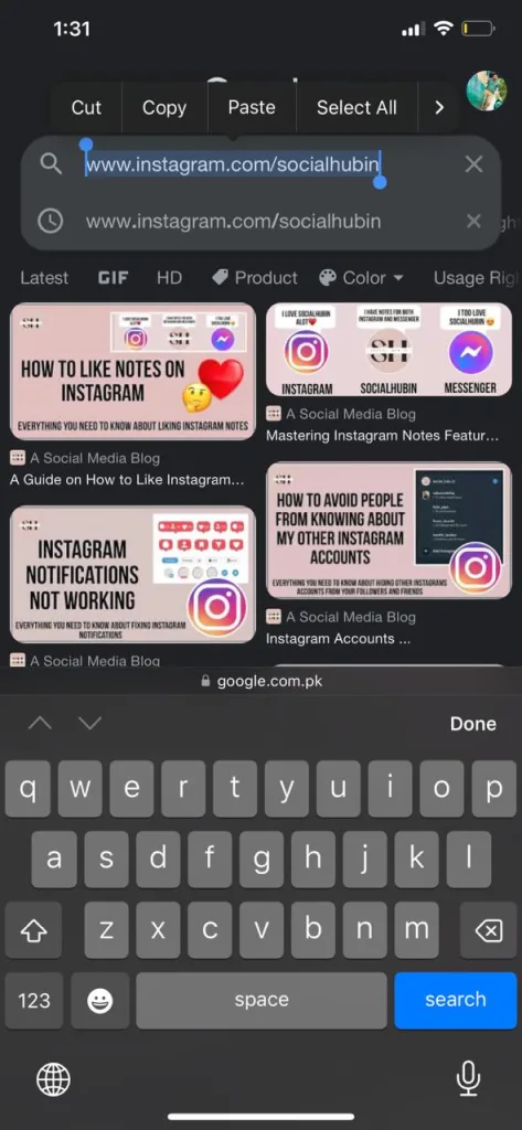 how to Share Your Profile By Typing Your Instagram link manually