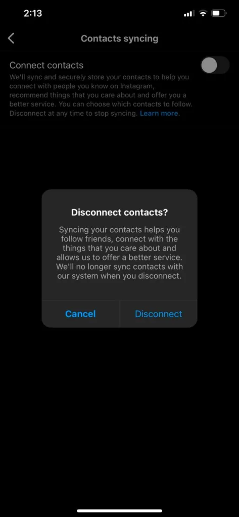 how to Disable Contact Syncing