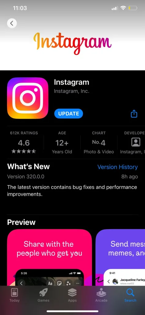 How to update Instagram