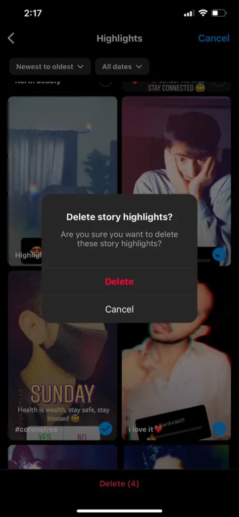 can multiple stories be deleted from highlights on Instagram