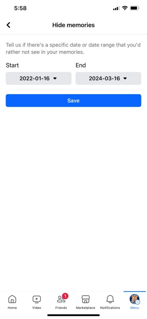 how do I hide some dates from Facebook memories