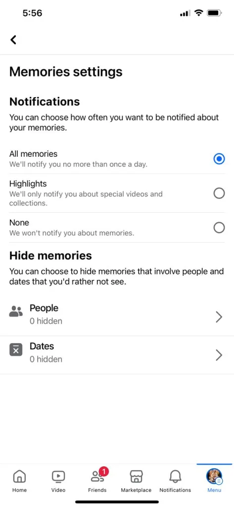 how to hide memories on Facebook