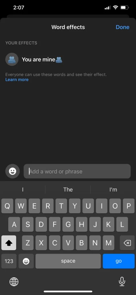 how can i use word effect in my Facebook messenger