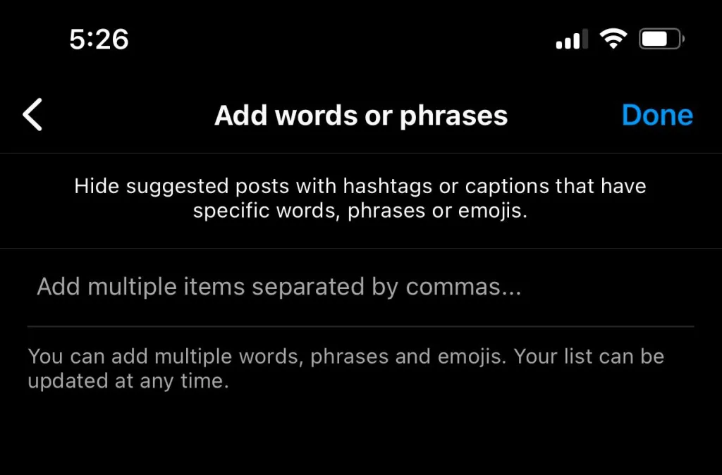 how can i avoid bad words in my Instagram feeds