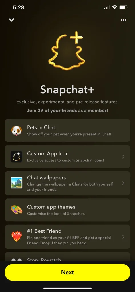 what are the features of snapchat Plus