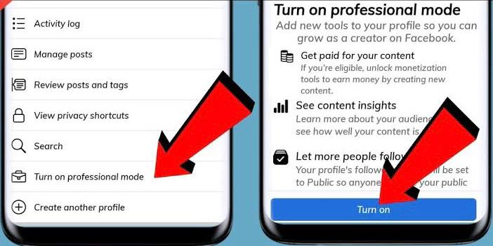 How to turn on professional mode on Facebook